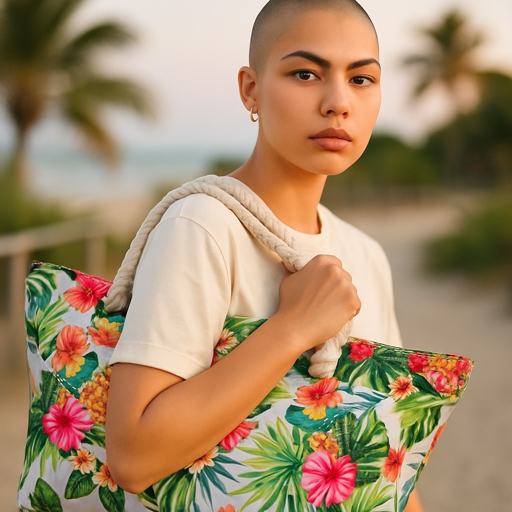 Tesalate Tropical Floral Tote Bag with Bold Botanical Print. New in Box